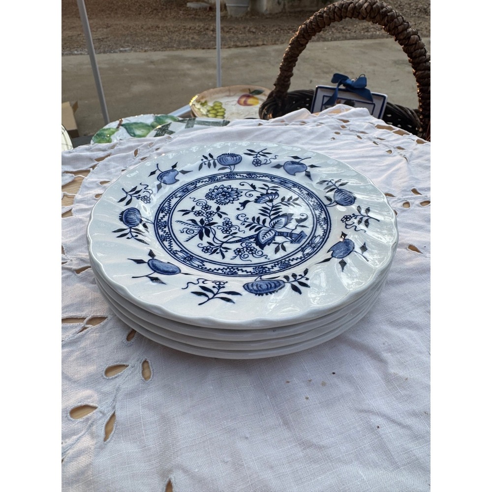 Wood and Sons Old Vienna Blue Onion Ironstone Plate Set of 4 Burslem England